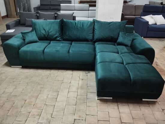 Narożnik BEVERLY - duży narożnik z funkcją spania w kolorze butelkowej zieleni