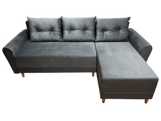 Narożnik Skandi 245 cm Szary – Skandynawski z Funkcją Spania